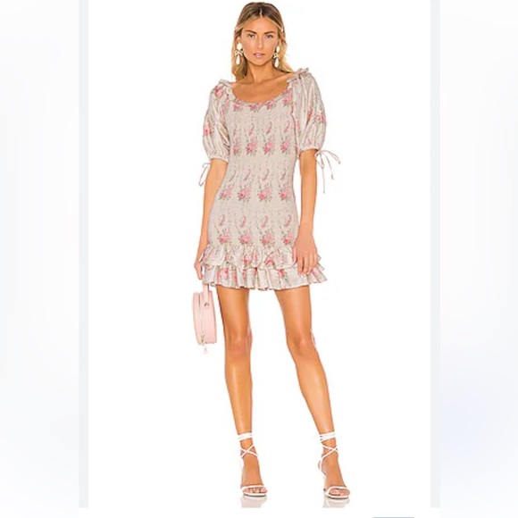 LoveShackFancy Pink Floral Mini Dress - Picture 1 of 10